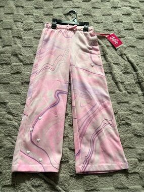 Justice Pink Marble Joggers with Purple Swirl & Heart Accents Girls